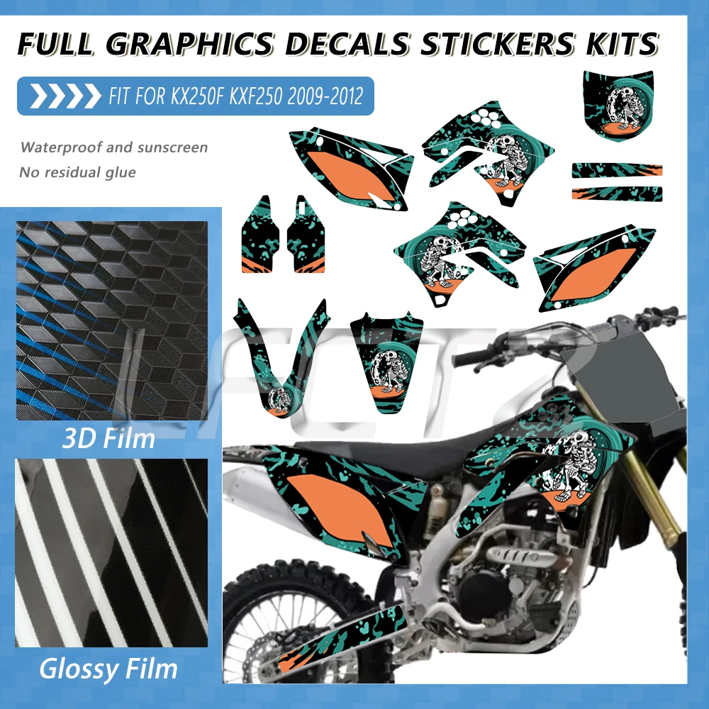 Fit for Kawasaki KXF 250 KX 250F KX250F KXF250 2009 2010 2011 2012 Full Set Motocross Decor Graphics Background Decals Sticker