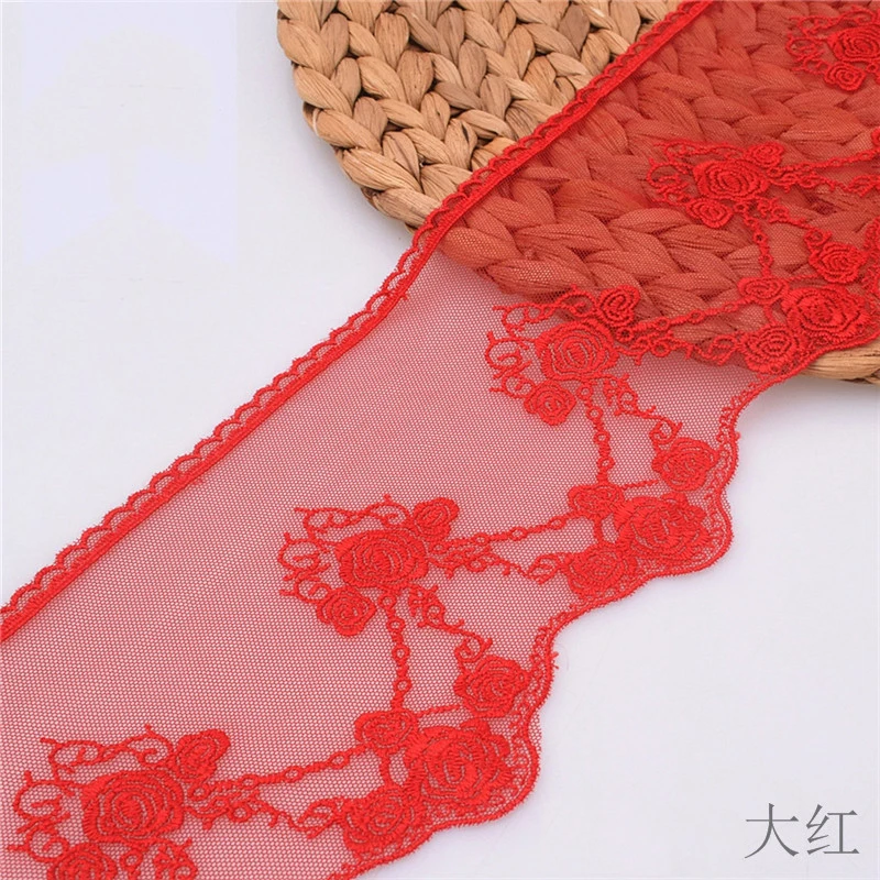 

40Yards Embroidery Floral Lace Trim Skirt Hem Underwear Sewing Material Craft DIY Apparel Fabrics Red Lace