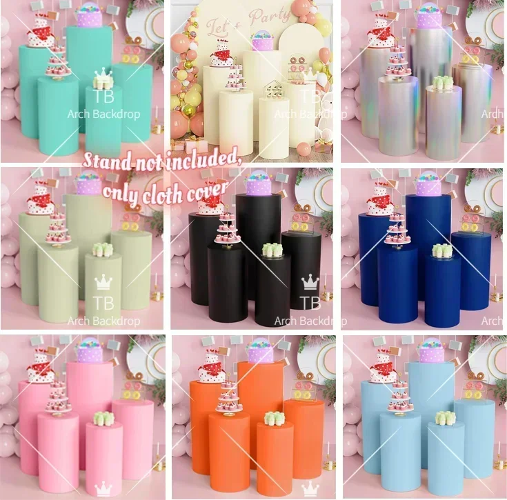 

Spandex Cylinder Pedestal Stand Covers Olid and Shiny Color Set for Party Wedding Baby Shower Birthday Decor Home Decoration