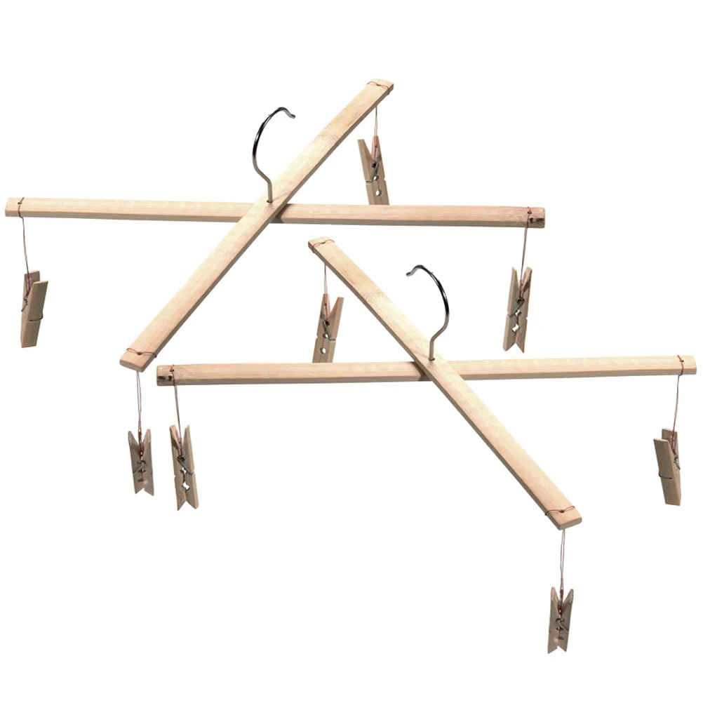 

2 Pcs Bamboo Pants Hanger Sock Dryer Clothes Rack Clips for Towel Underwear Balcony Drying Laundry Outdoor Sturdy Non Rust
