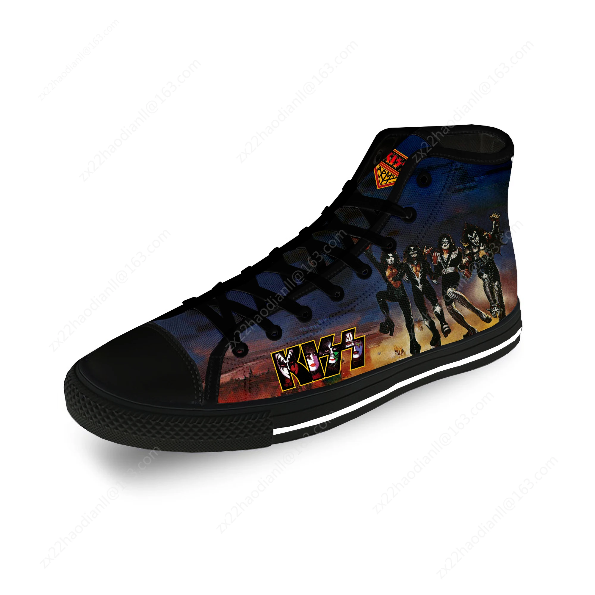 Kiss Rock Band Heavy Metal Music Casual Cloth 3D Print High Top Canvas Fashion Shoes Men Women  Lightweight Breathable Sneakers