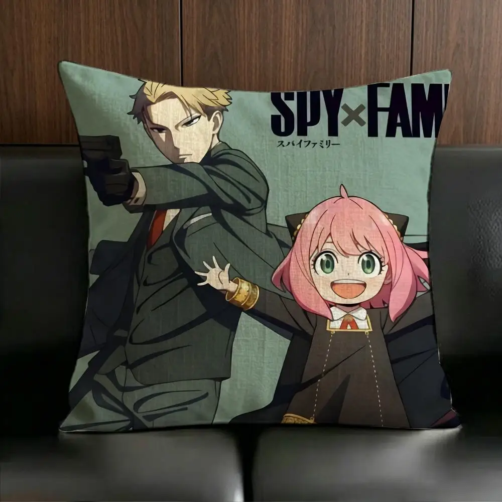 Family Anime Spy  Family Cushion Cover Anti-dustmite Pillowcase Invisible zipper silky short plush Sofa cushion cover