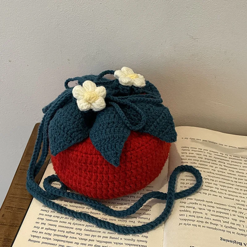 

Cute Tomato Crochet Shoulder Bag Handmade Knitted Woven Bags for Women Fruit Rope Crossbody Bag Funny Purses for Women NEW 2025
