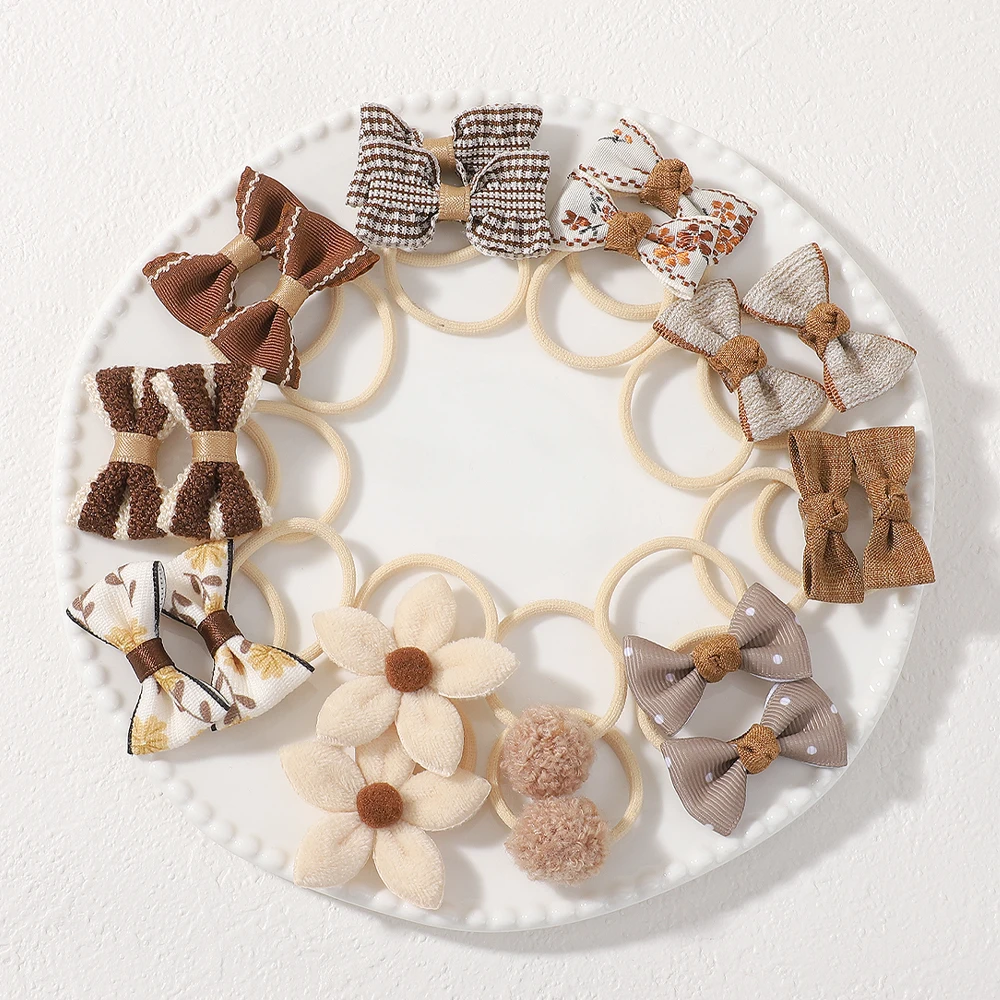 

RAINBOW BOWS 20Pcs Exquisite Butterfly Knot Hair Rope Kids Cartoon Safe Cotton Hair Band Flower Knitted Grid Hair Accessories