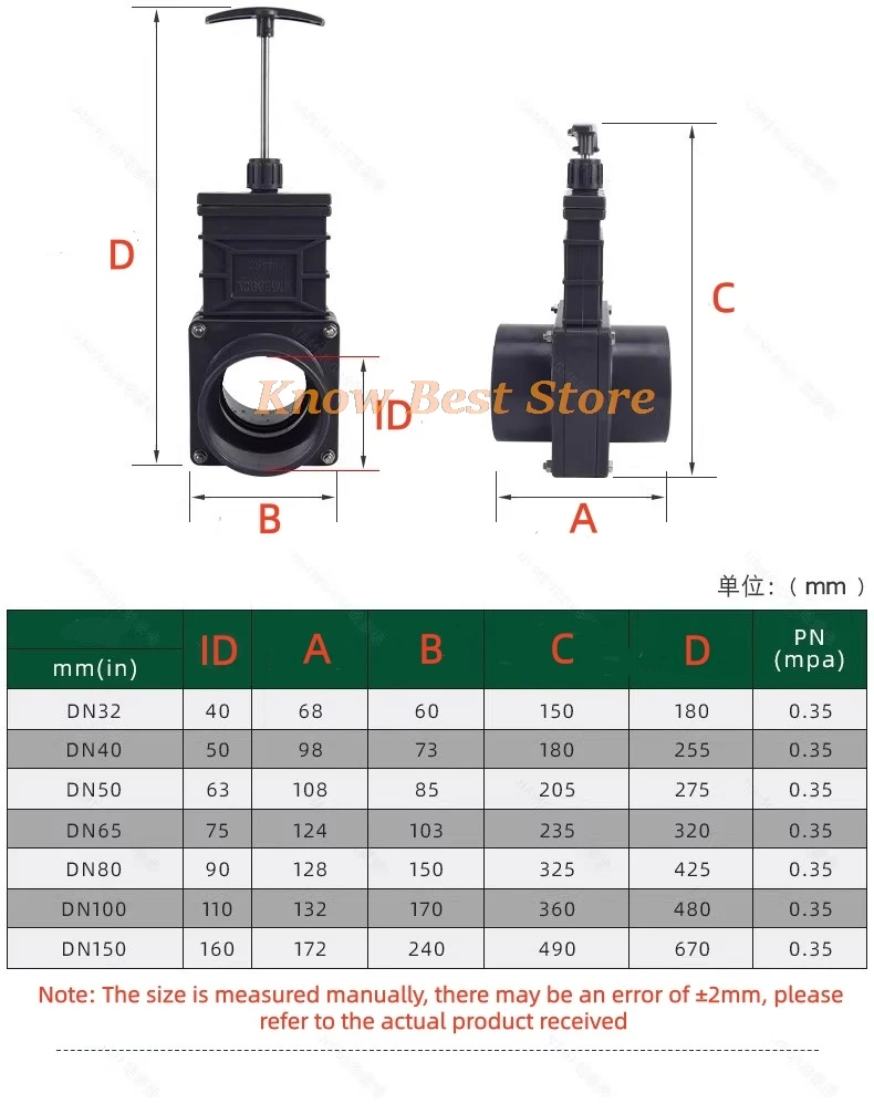 1PCS PVC Gate Valve RV TRAILER VAN Spigot Valve Assembly UPVC Waste Sewer Valve