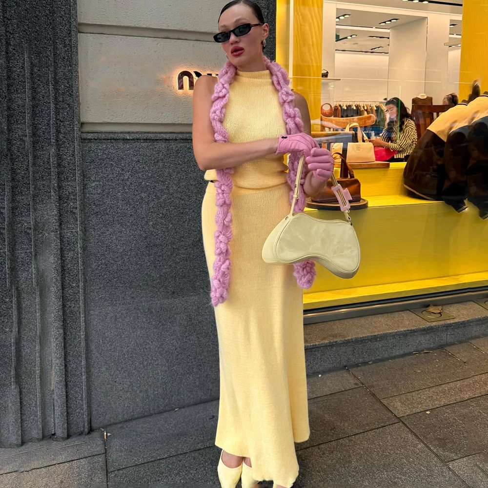 

Tuularose Весенняя длинная юбка из двух предметов, женский элегантный вязаный жилет без рукавов, топ, тонкая длинная юбка, комплект, повседневный женский комплект с длинной юбкой