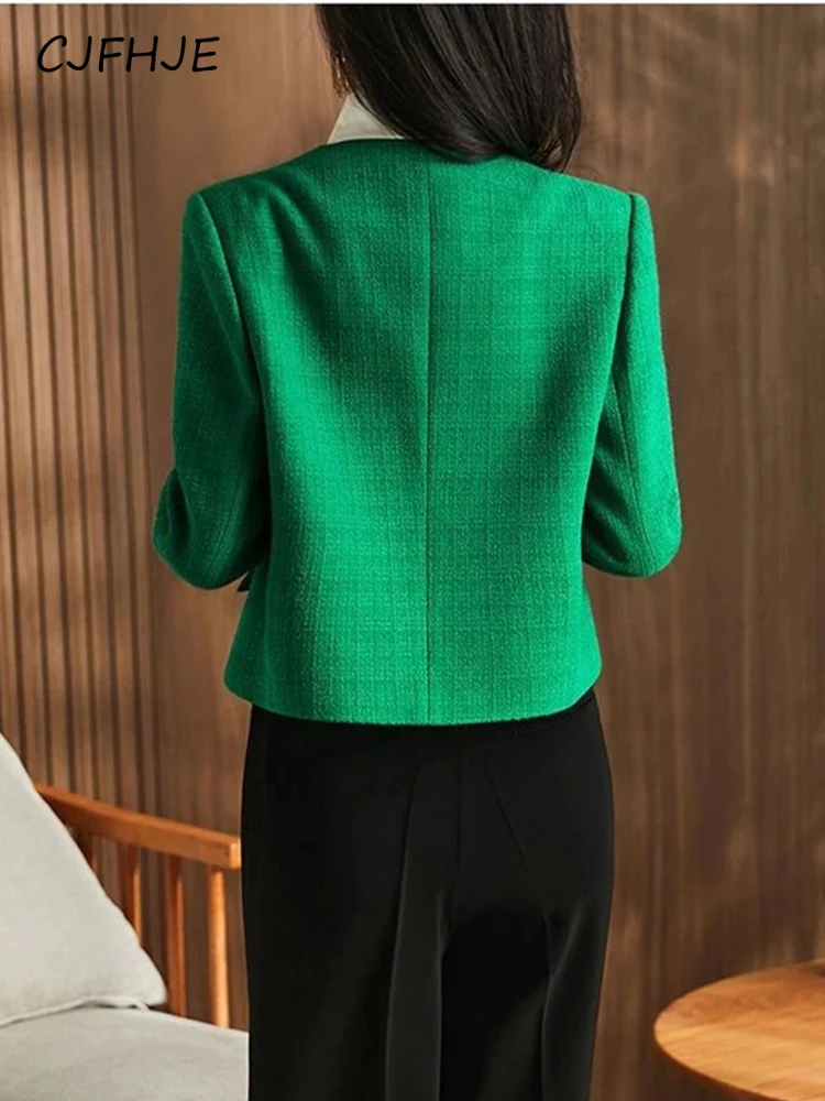 CJFHJE Classic Green Cropped Tweed giacche primavera autunno elegante cappotto sottile Luxury Streetwear Chaqueta Oversize 3XL Fashion Outwear