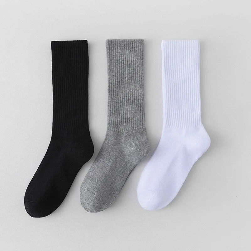 

4 Pairs men's and women's mid length cotton socks with loop bottom for comfortable cushioning and outdoor sports socks