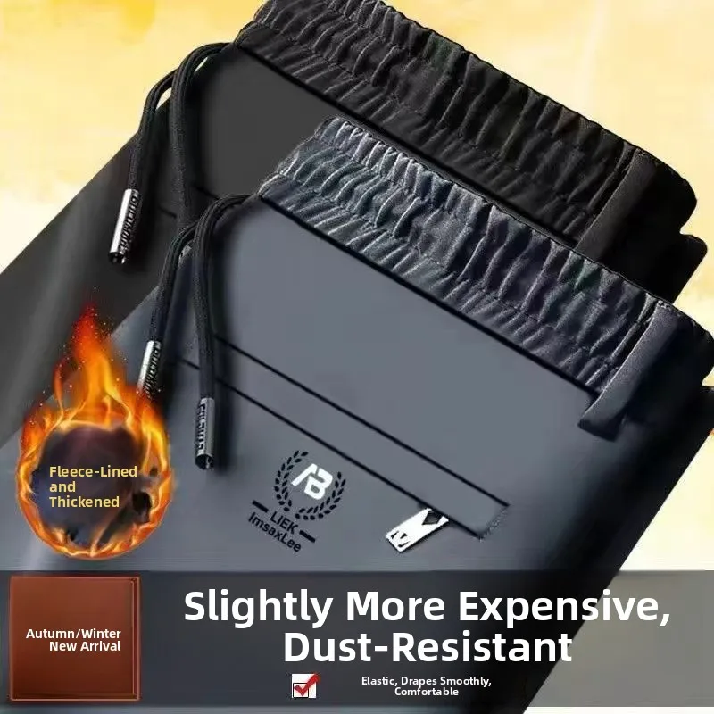 

Мужские повседневные брюки с прямыми штанинами на подкладке, свободные деловые брюки на осень-зиму, спортивная одежда большого размера с эластичной резинкой на талии