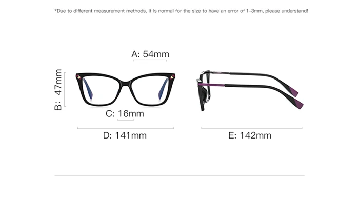 Pin Frame Blue Light Blocking Brille für die kurzsichtige tr90 Frauen Cat Eye Short-Sight-Brille 0-148-206 bis-6 – Detail 9