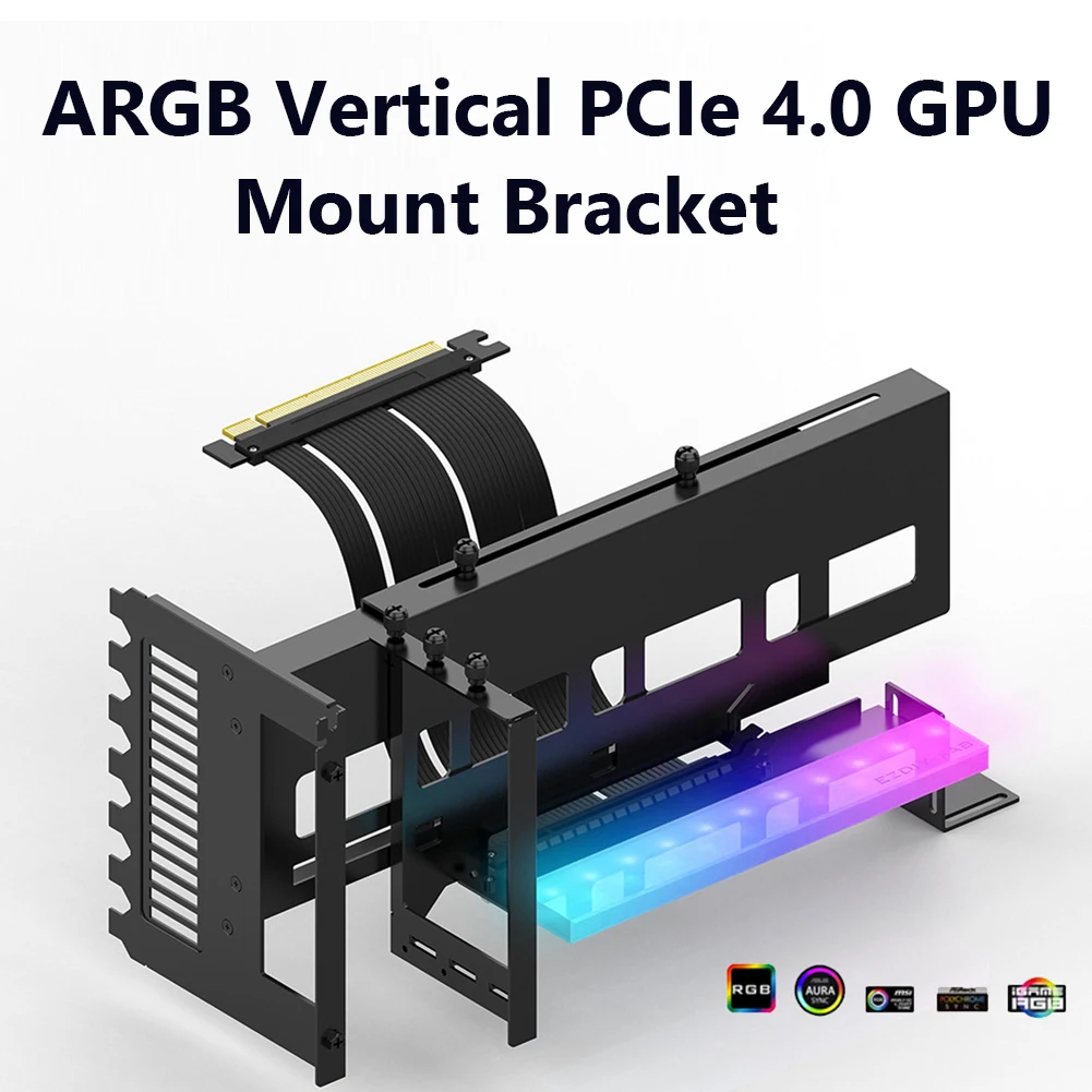 Vertical Graphics Card Stand Desktop Computer Case 5V3Pin ARGB Video Card Stand GPU Bracket with PCI-E 4.0 X16 Adapter Cable