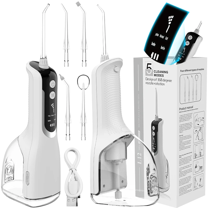 

Professional Oral Irrigator Portable Dental Water Flosser Rechargeable 5 Modes Water Jet Floss Tooth Pick 330ml IPX7 Waterproof