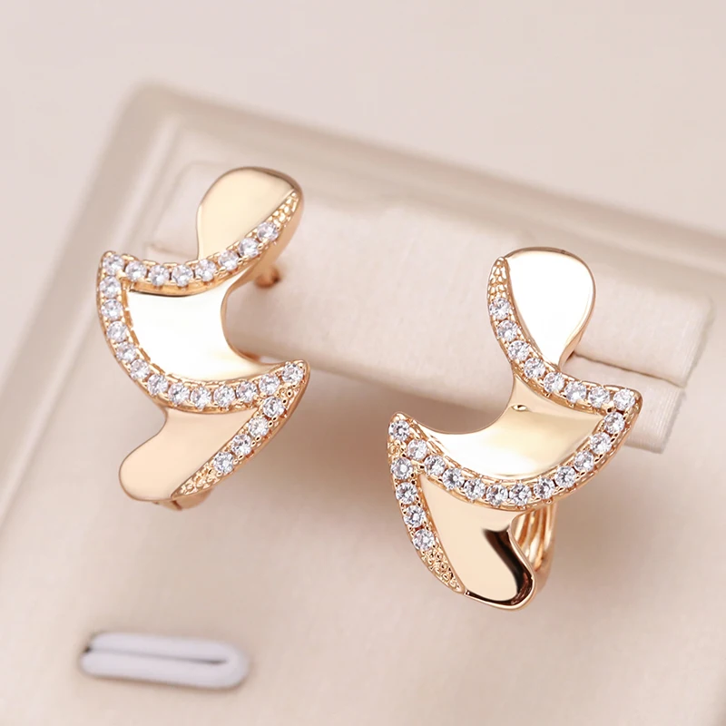 Kinel New 585 Rose Gold Color Earrings Fashion Jewelry 2022 Natural Zircon Stud Earring for Women Unique Wedding Jewelry