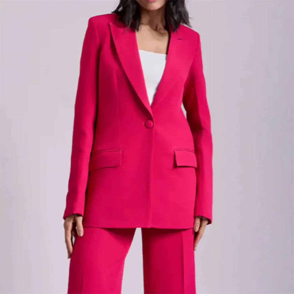 تخصيص الدعاوى النسائية 2 قطعة سترة السراويل مجموعات كاملة موضة بلون واحد زر الذروة التلبيب سليم صالح الملابس النسائية #1