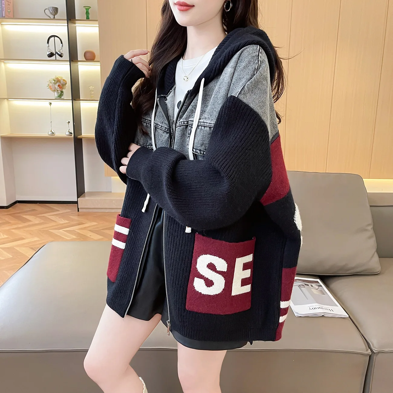 

Кардиган, женские пальто, куртки на молнии с капюшоном, свитера, повседневные свободные джемперы Y2k, уличная одежда, элегантная вязаная открытая майка, осень-зима