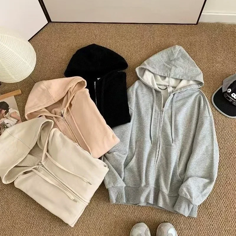 

LO Classic Cotton Heavyweight Hoodie Sweatshirt Unisex Loose Outerwear Top Open Cardigan for Autumn Winter Cotton Thickened