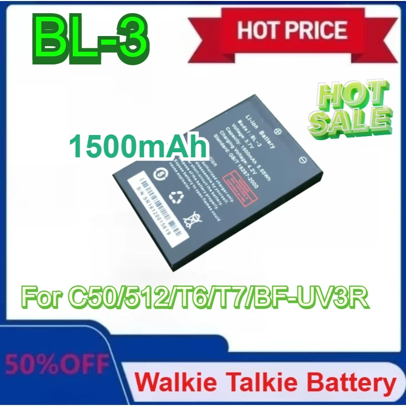

New BL-3 3.7V 1500mAh for Baofeng UV-3R Walkie Talkie Battery for C50/512/T6/T7/BF-UV3R Two Way Radio Accessories Radio Battery