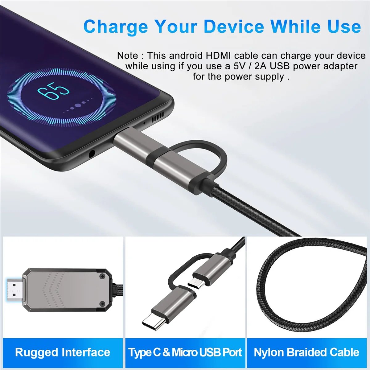 BAAE Adapter Cable for Phone to TV, Type C/Micro-USB to HDMI-Compatible Adapter 1080P to HDMI-Compatible Converter