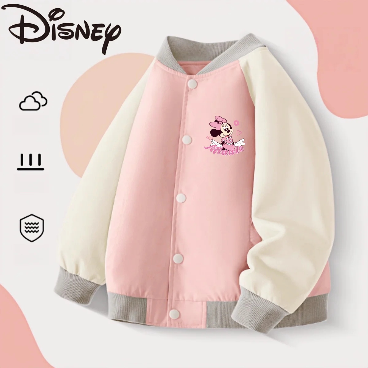 Disney Kids Color Patchwork Baseball Jacket Children Spring Autumn Windproof Outerwear Mickey Minnie Print Baseball Jacket