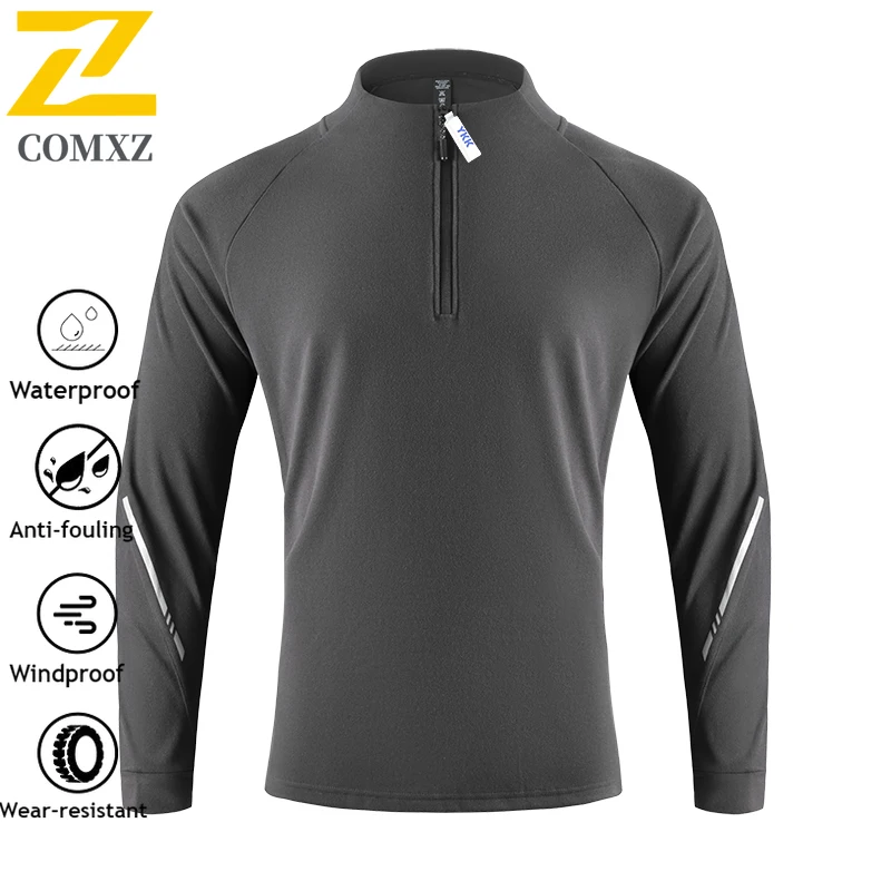 COMXZ Men Sports Hoodie jacket Winter Long Sleeve Stand Collar Tactical American Style Sweatshirt Running Casual Loose T-shirt