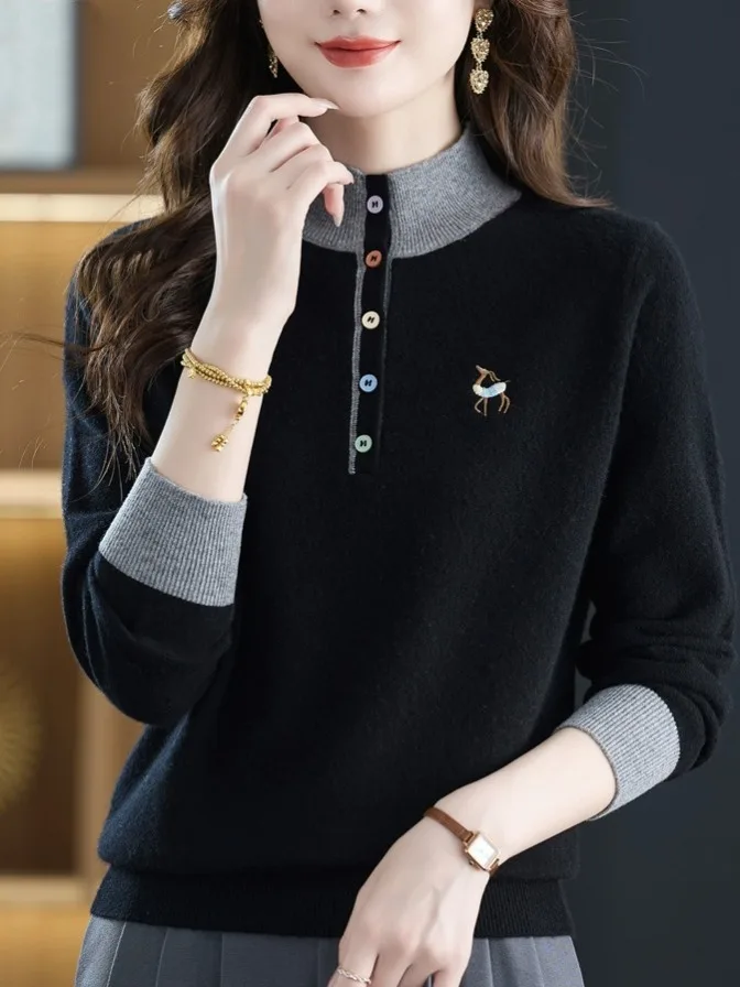 Thiened f-ハイカラーニットセーター、中年女性向け、カジュアル、柔らかいウール生地、ロング丈、暖かい冬用、新作...