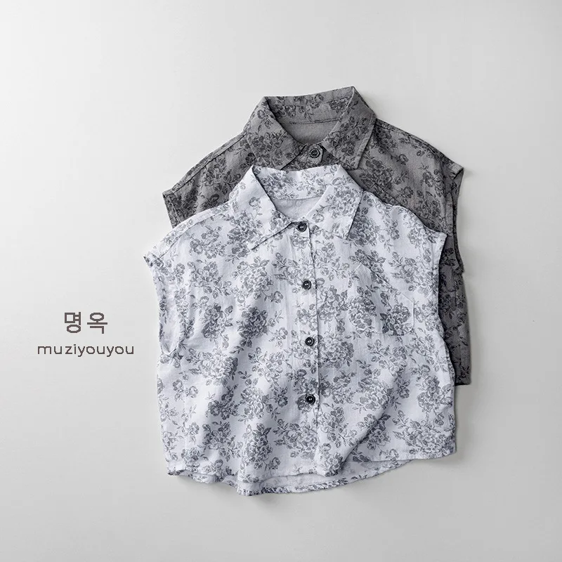Thin Printed Sleeveless Shirt Summer New Boys Children's Top Children's Japan and Korea Fashion Boy Shirt