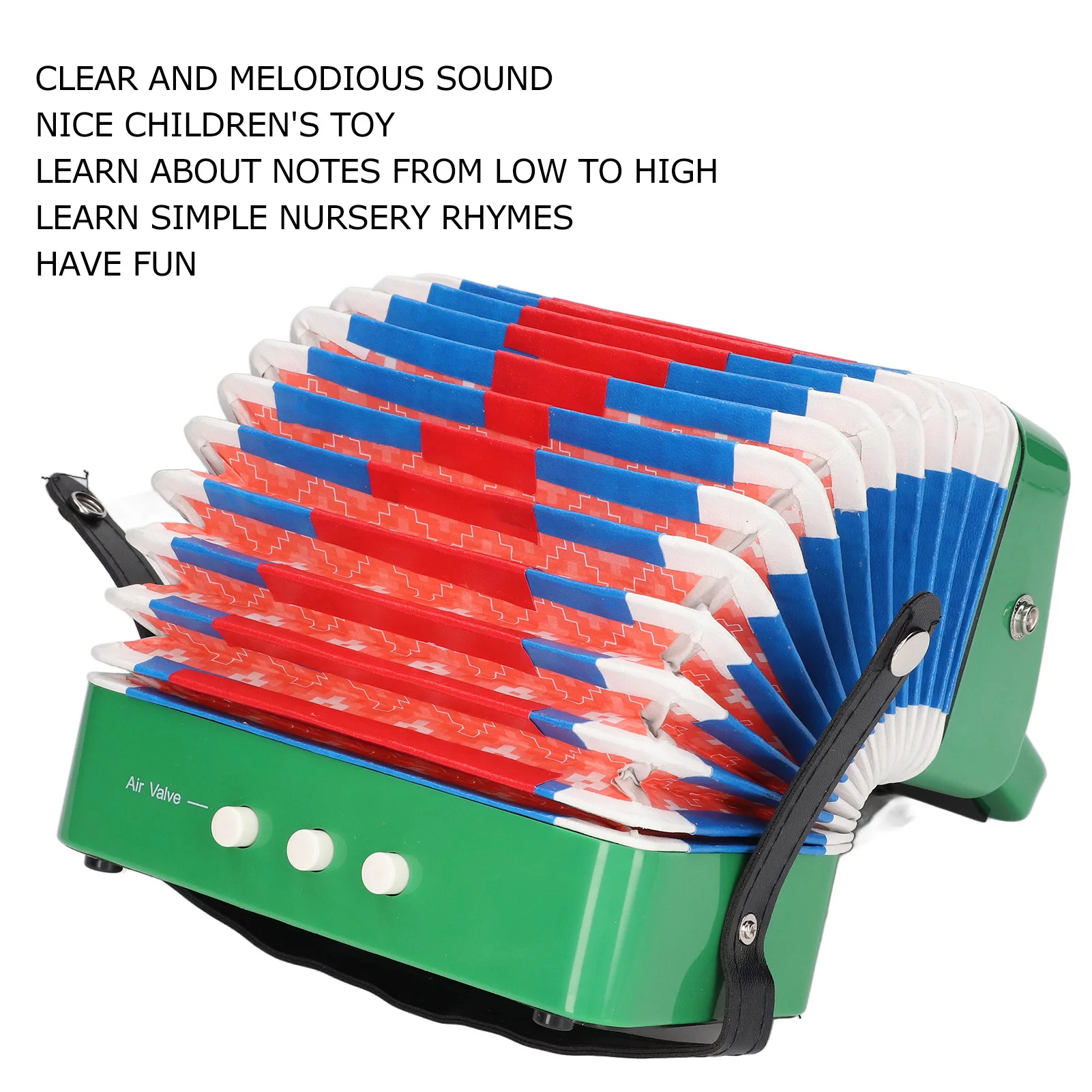 Kids 10 Keys Accordion Children Accordion Musical Instrument Educational Toy Birthday Gift for Solos Ensemble Green