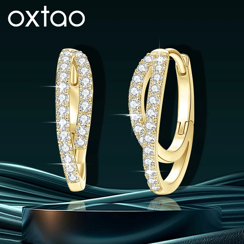 OXTAO Doppel-Reifenohrringe, 14 Karat Gold gefüllt, zertifizierter D VVS1 Moissanit Huggie-Ohrring, Hochzeit, Brautschmuck für Frauen, Schmuckgeschenk