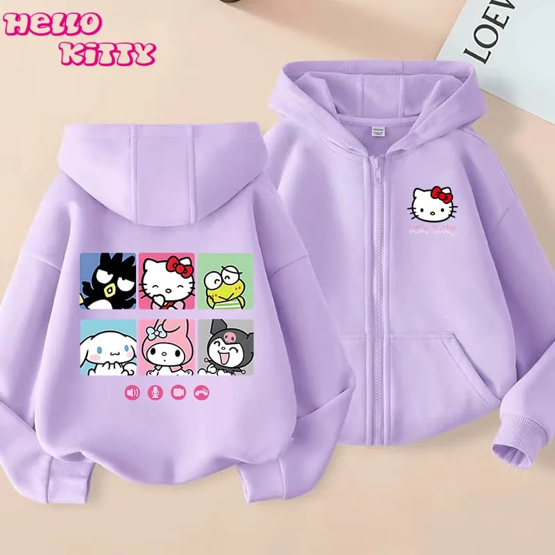 2025 Hello Kitty Kuromi Otoño e Invierno Ropa para niños Niñas Moda Top Niños Casual Estudiante Junior Sudadera con capucha Top Ages 4-14