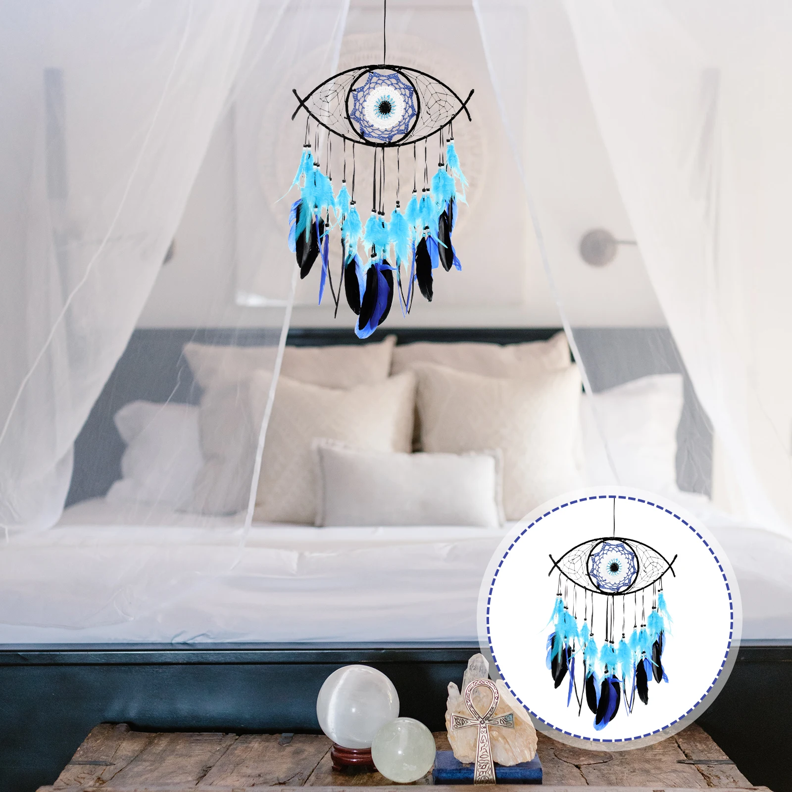 

Retro Dream Catcher Wall Decor Plumes Evil Eye Hanging Ornament Bedroom Party Home Decoration Balcony Yard Wall Hanging