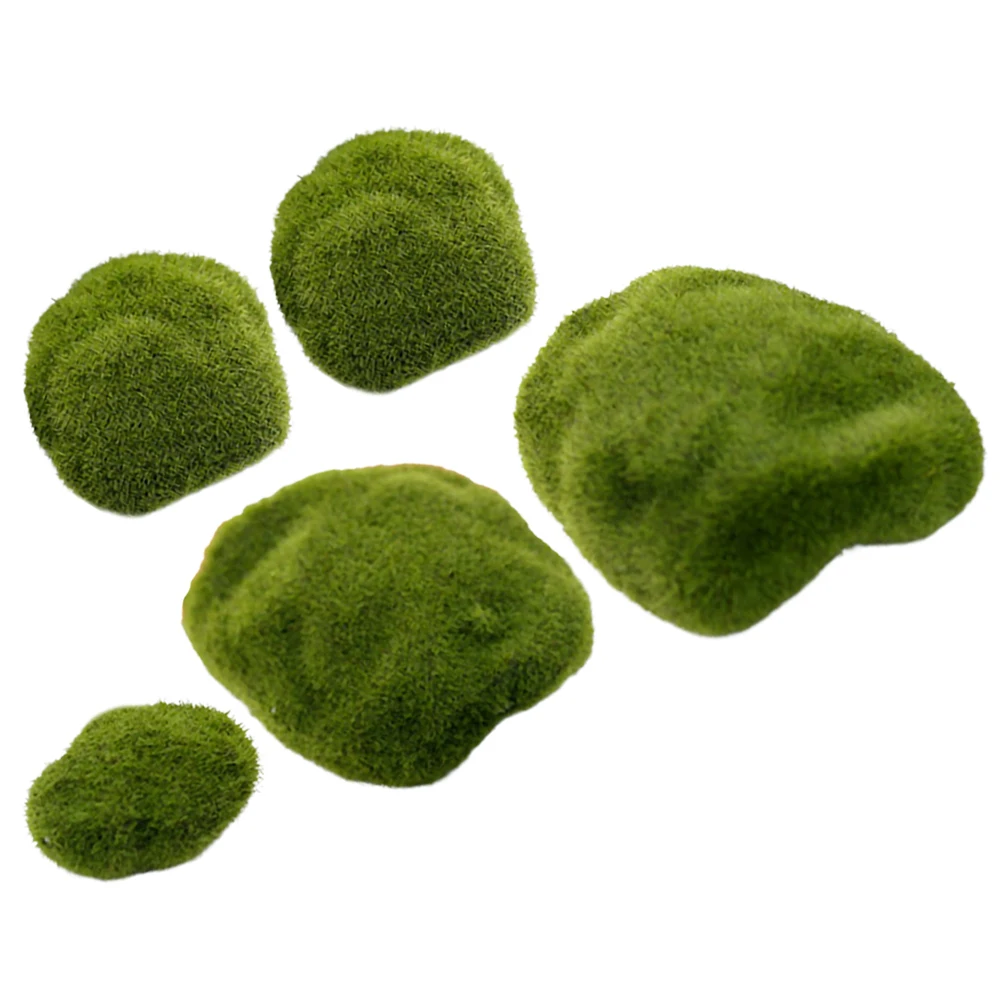 5pcs Artificial Moss Stones Faux Mossy Rocks For Garden Bonsai Aquarium Landscape Micro Terrain Decor Fake Stone Ornament