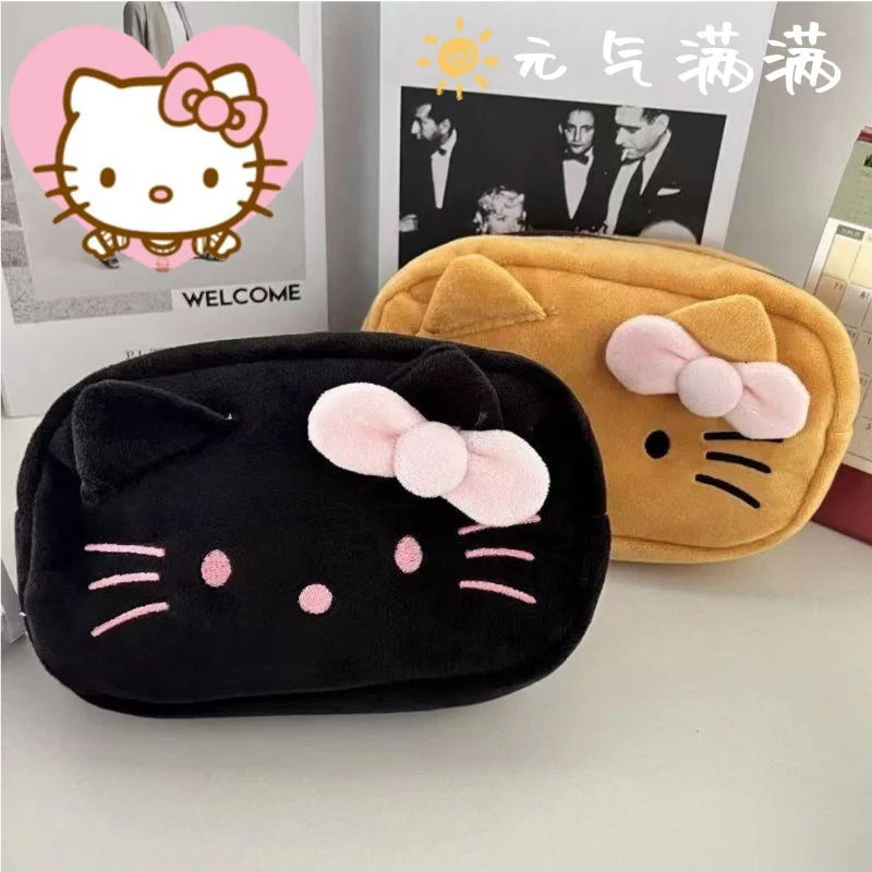 

hello kitty plush pencil bag black large capacity cartoon cat storage student stationery pencil bagKorean kawaii children's gift