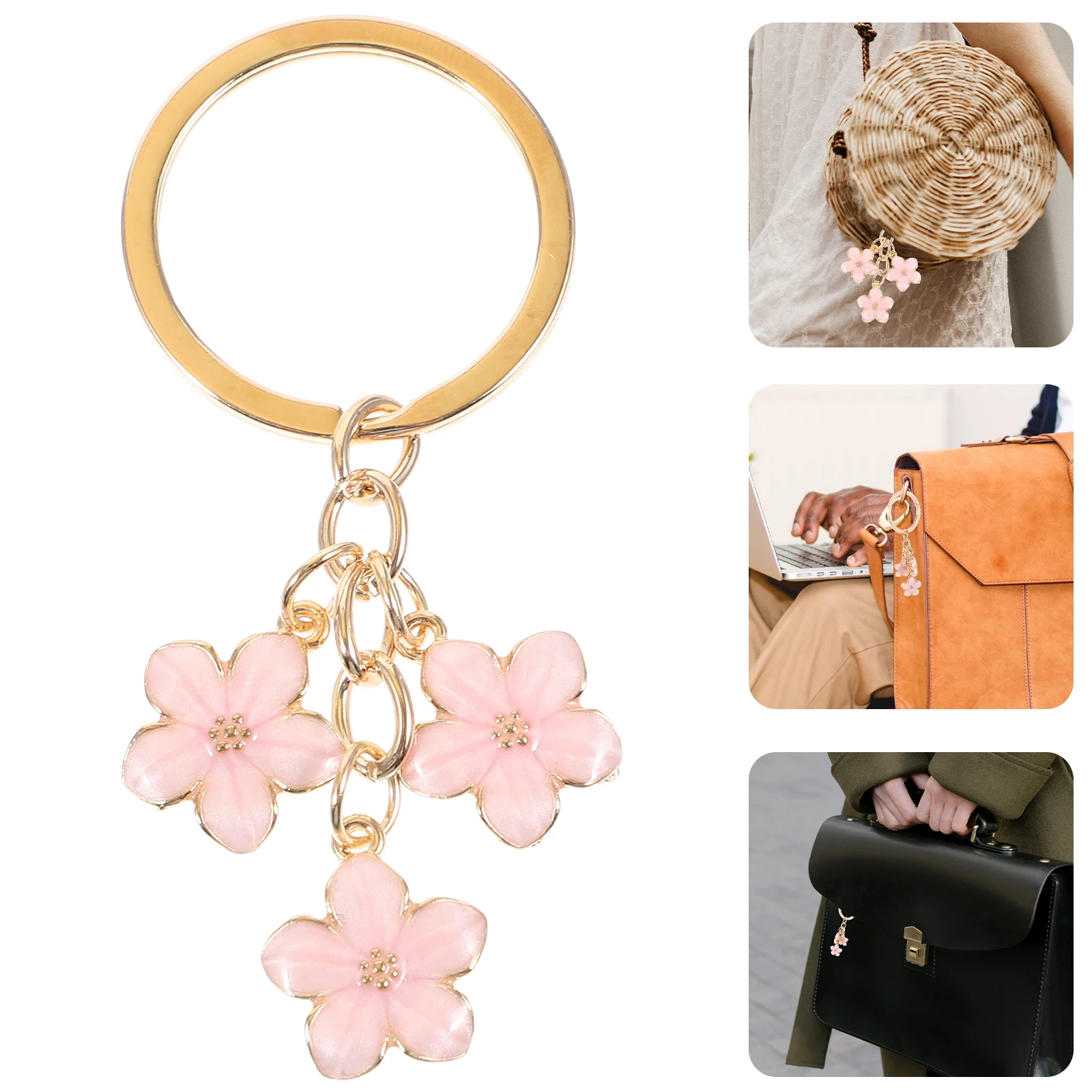 

Cherry Blossom Keychain Pink Flower Zinc Alloy Bag Charm Pendant Key Rings Decor Accessories for Handbag Backpack Wallet
