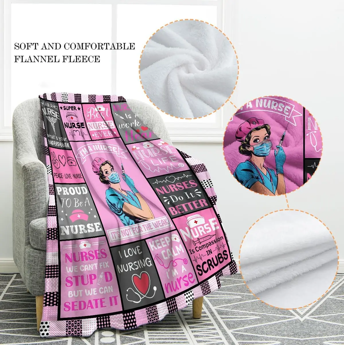 Nurse Theme Throw Blanket Professional Appreciation Artistic Nursing Graduation Unique Home Decor Accessory