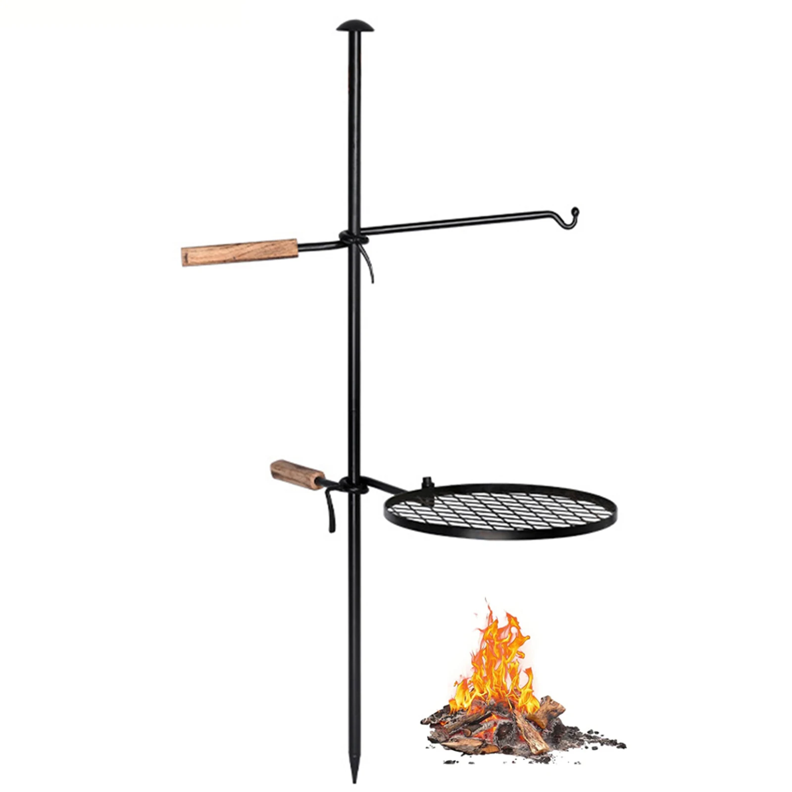 Heavy Duty Swivel Campfire Cooking Grill Grate Over Fire-BBQ Stand Pot Rack Rotate Horizontally Campfire Grill Stand