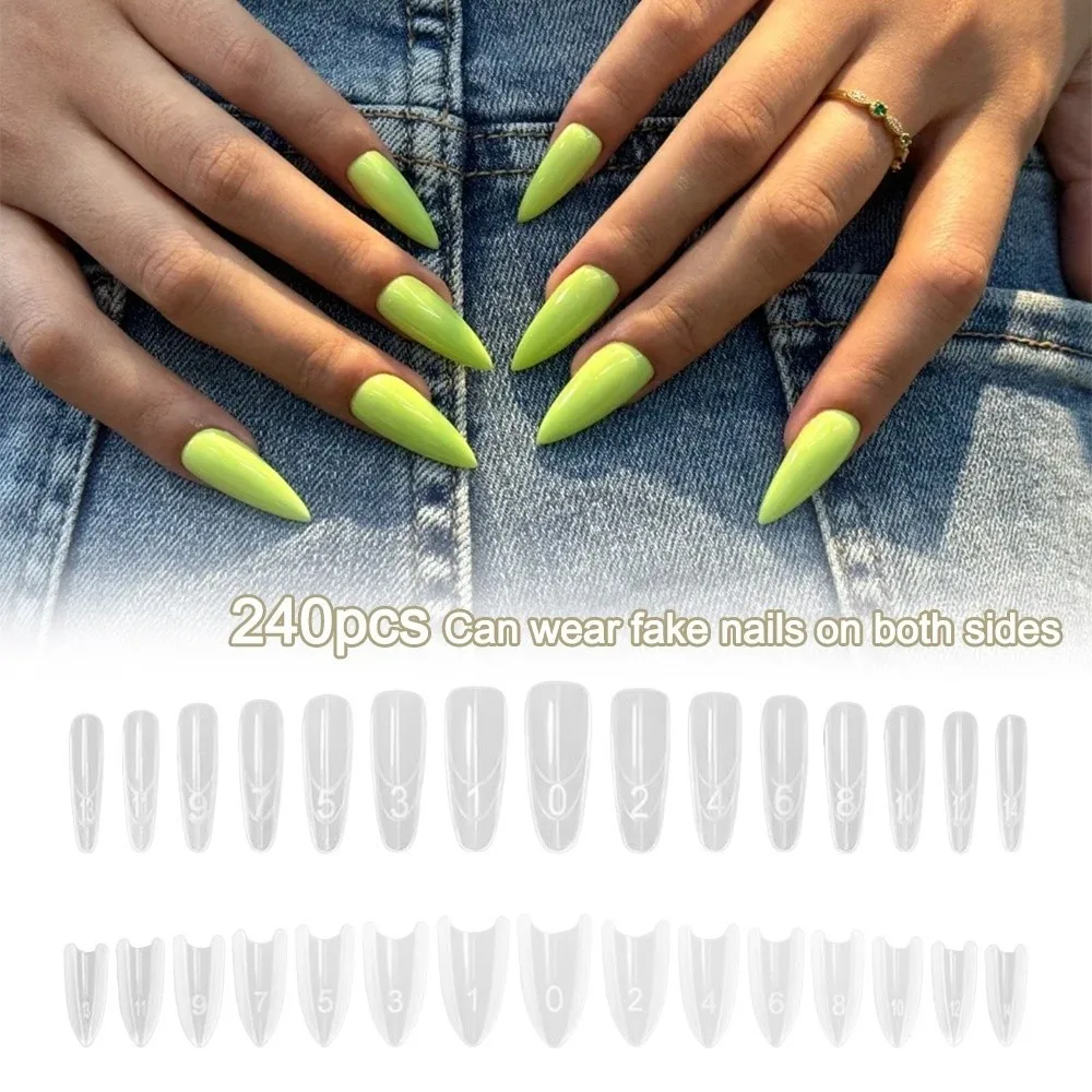 

240 шт., формы для сэндвичей в форме гроба, ультратонкие миндалевидные двусторонние накладные ногти без следов с вспомогательной линией, накладные ногти