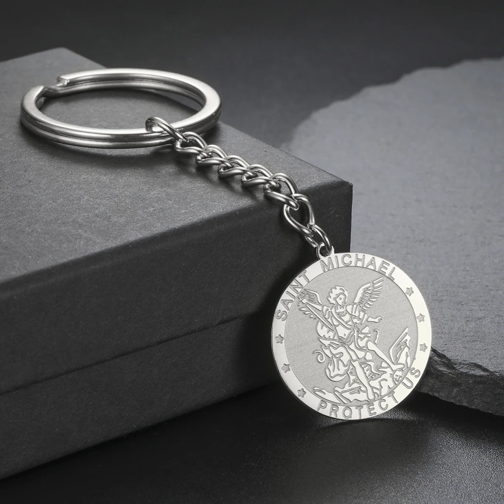 Dawapara Saint Michael Schlüsselanhänger Hexenknoten Doppelschutz Beten für uns Erzengel Religiöser Schmuck Edelstahl Schlüsselanhänger – Detail 18