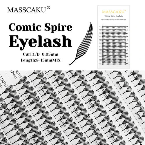 Pestañas prefabricadas hechas a mano de larga duración de alta calidad, cinta de pestañas de aguja cómica, aspecto Natural, pestañas con punta de torre de Manga de MASSCAKU