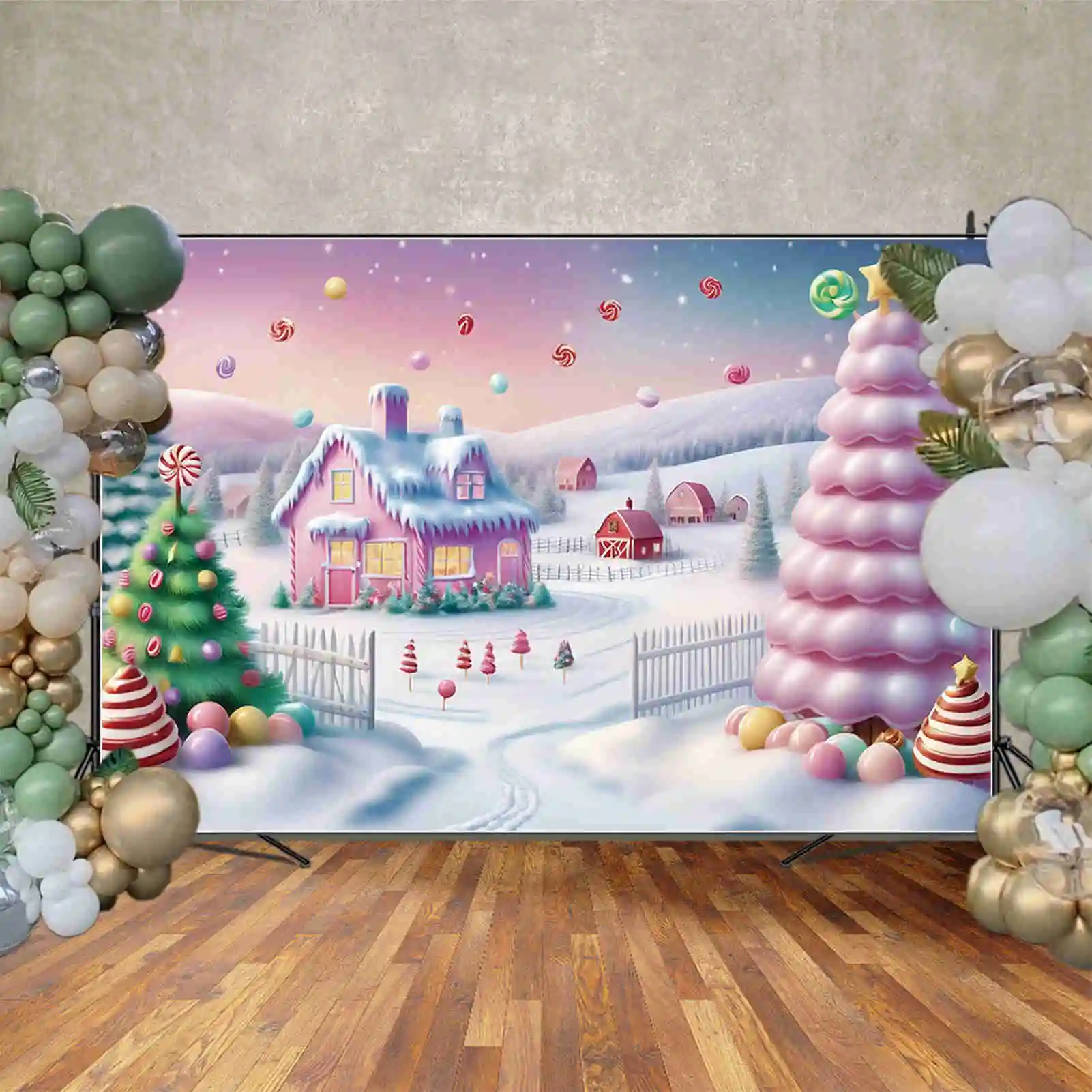 MOON.QG 2025 Christmas Village Home Decoration Photography Backdrop Winter Farm Large Big Tree Studio Background Xmas Back Drop