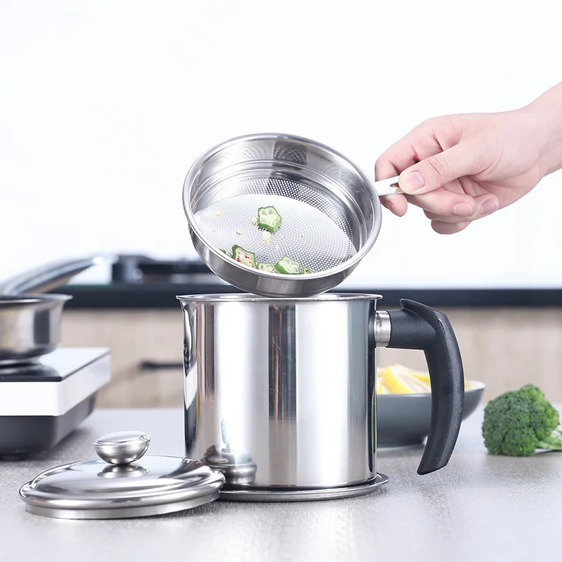 1.3L Keuken Afdruiprek Olie Filter Rvs Met Zeef Vet Filter Separator Opslagtank Koken Gereedschap Keuken Gadgets