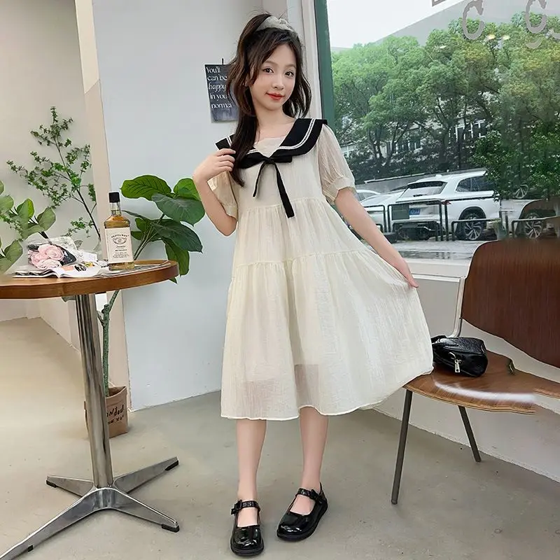 

2025 New Fashion Summer Girl Cool Sweet Dress Skin-friendly Breathable Fabric Sweet Foreign Girl Shopping Party Princess Dress.