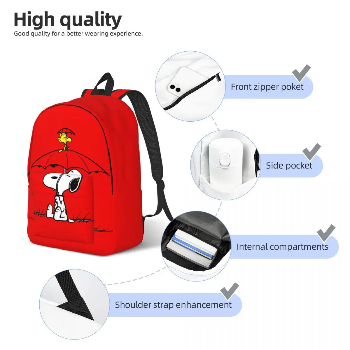 Custom S-Snoopys Dog Umbrella Canvas Backpacks for Men Women Waterproof School College Bag Print Bookbags