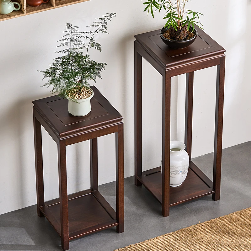 

Solid Wood Vintage Flower Stand Sturdy Mortise & Tenon Plant Shelf New Chinese Potted Holder Elegant Living Room Bonsai Table