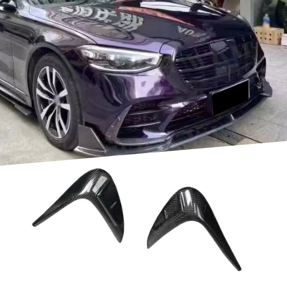 1Pair For Benz S Class W223 S450 S500 Sport 2021-2023 Real Carbon Fiber Front Fog Lamp Fins Splitters Trims Canards Fins Covers