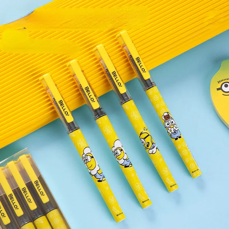 4 szt. Minionki długopis żelowy Anime 0.5MM długopis z czarnym tuszem uczeń pisanie szybkoschnący długopis szkolne artykuły papiernicze artykuły