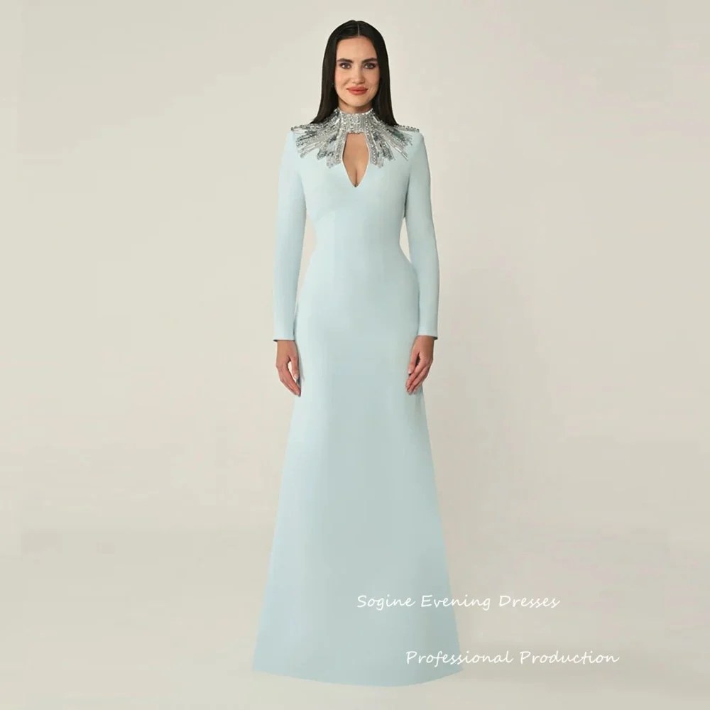 

Вечерние платья из крепа по индивидуальному заказу с вырезом на шее и кристаллами, украшенное кристаллами فساتين سهرة Вечернее платье русалки с длинными рукавами