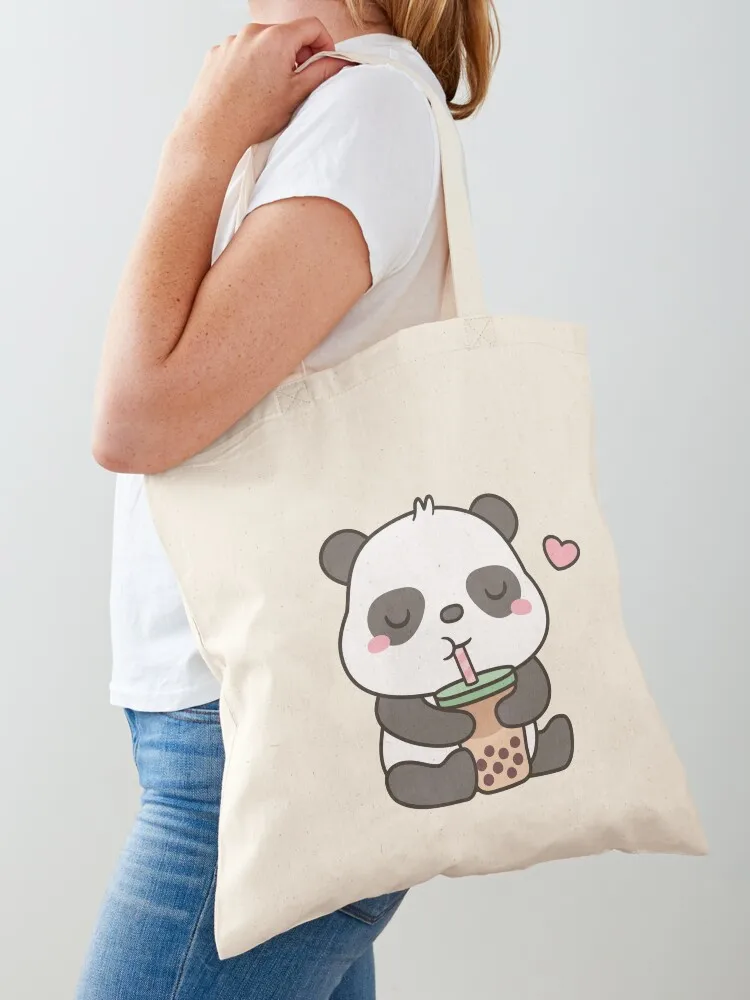 

Cute Little Panda Enjoying Boba Tea Tote Bag Woman shopper bag Custom bag tote screen tote bags cloth bags