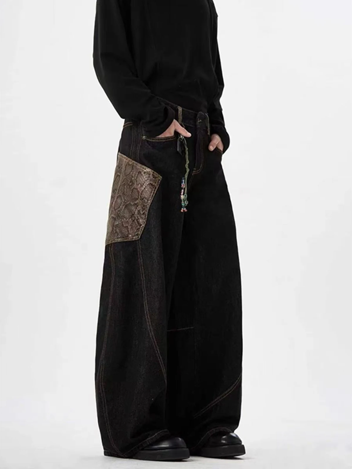 

Limited Edition Snake Year Le Blade Python Loose Fit American High Street Wide Leg Pants Men's Jeans Trendy Long Trousers