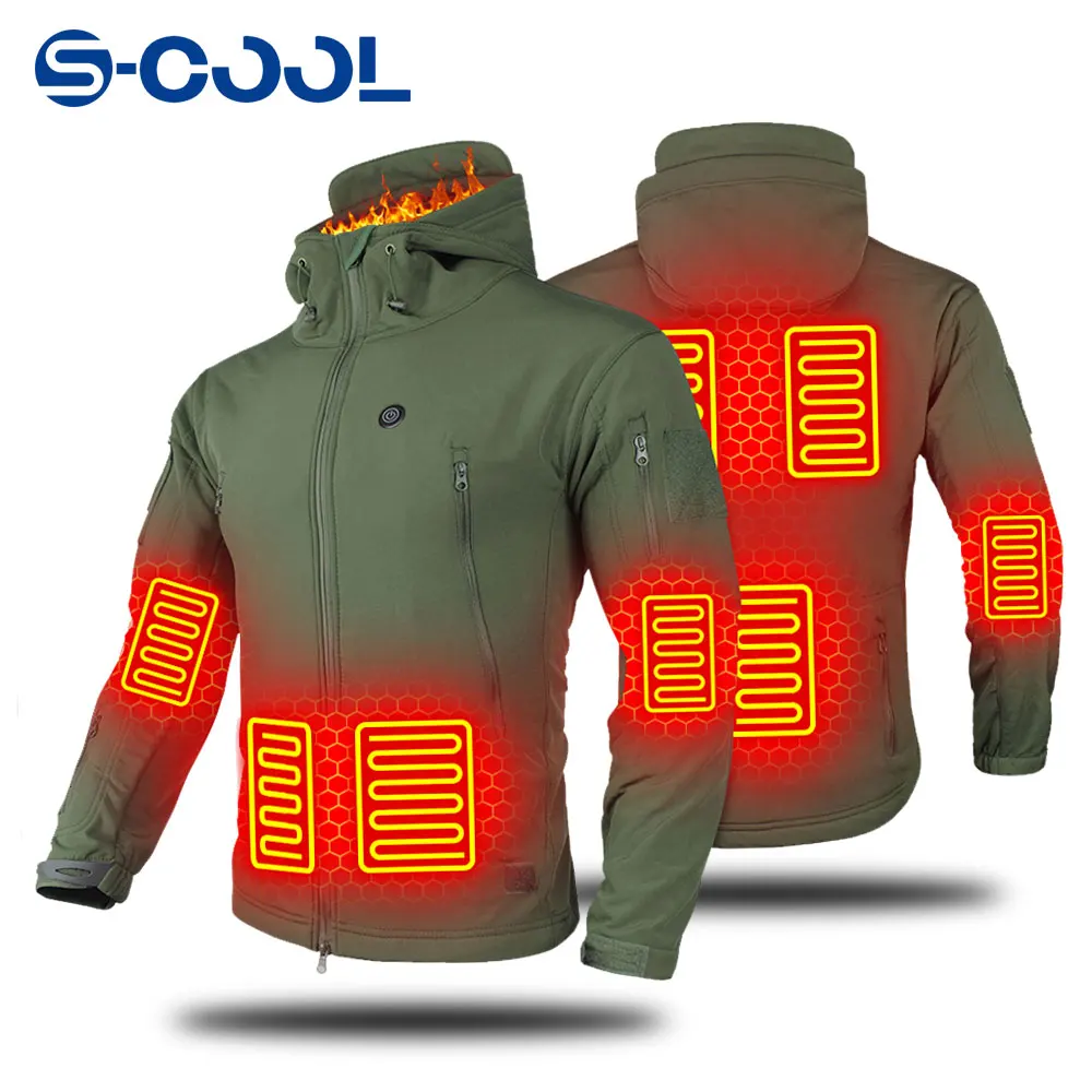 Heated Jacket Men Women's Autumn Jacket Hooded Windbreaker Tactical Hunting Hiking Camping Winter Warm Fishing Skiing Clothing