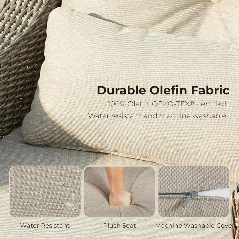 3 Pieces Wicker Patio Bistro Set, Outdoor Furniture Set with 2 Pieces Rattan Rocking Swivel Chairs, Thickened Cushions and